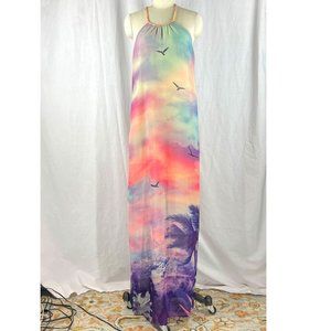 Unique Machu Pichu Sunset Print Maxi Halter Dress Sz XS